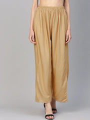 Women Beige Straight Elasticated Palazzo ( JOPL 2121 Beige )