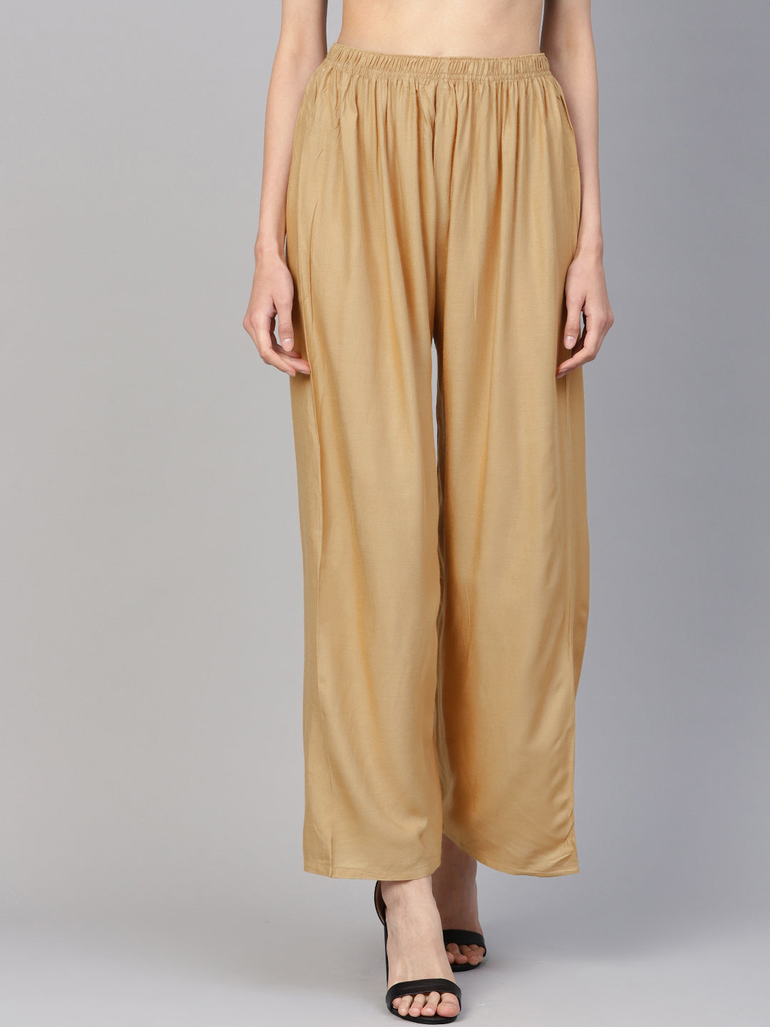 Beige Palazzo Pants for Women - High Waisted Rayon Trousers