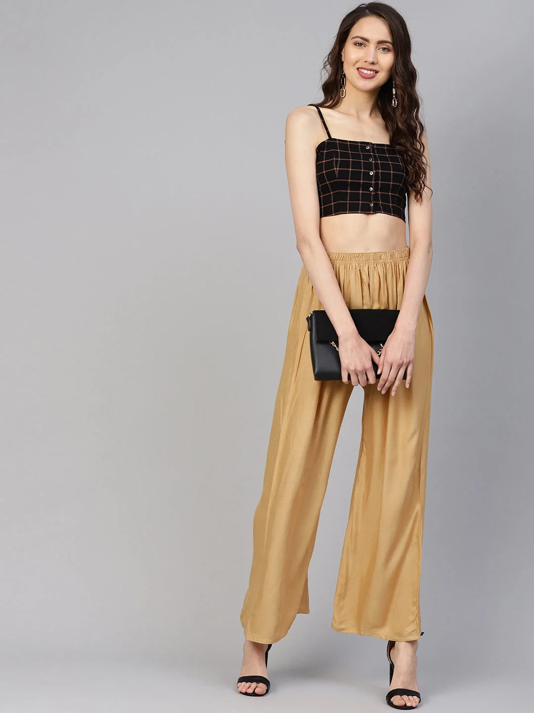 Beige Palazzo Pants for Women - High Waisted Rayon Trousers