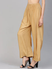 Women Beige Straight Elasticated Palazzo ( JOPL 2121 Beige )