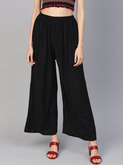 DesiQlo Women Black Solid Straight Palazzos ( JOPL 2121Black )