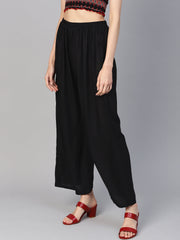 Women Black Straight Elasticated Palazzo ( JOPL 2121 Black )
