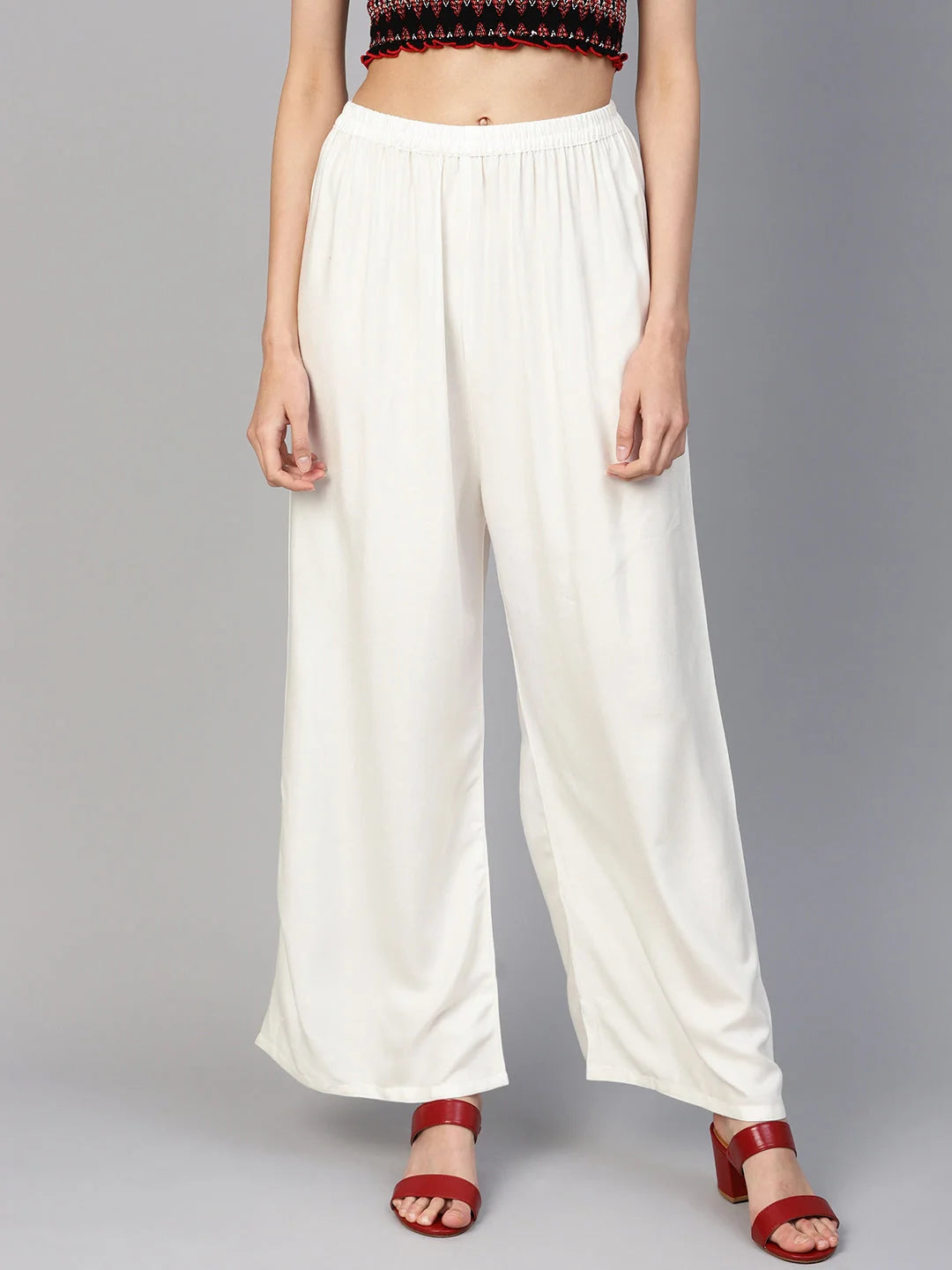 Off-White Palazzo Pants - Women's Rayon Wide Leg Trousers