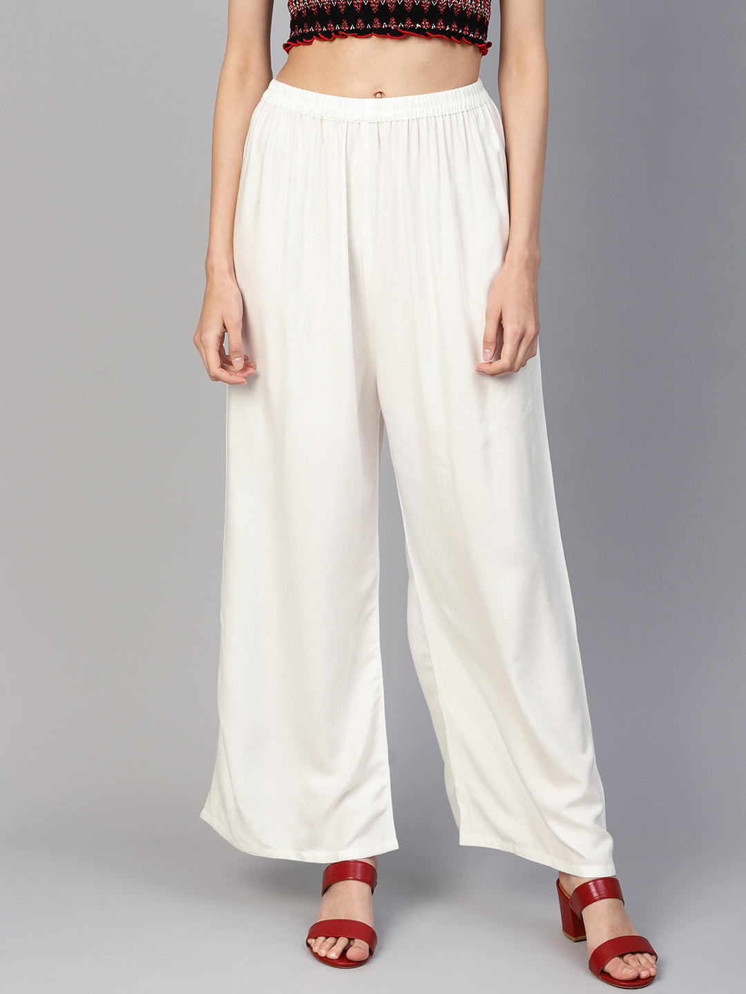 Off-White Palazzo Pants - Women's Rayon Wide Leg Trousers