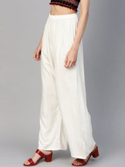 Women off-White Straight Elasticated Palazzo ( JOPL 2121 Off-White )
