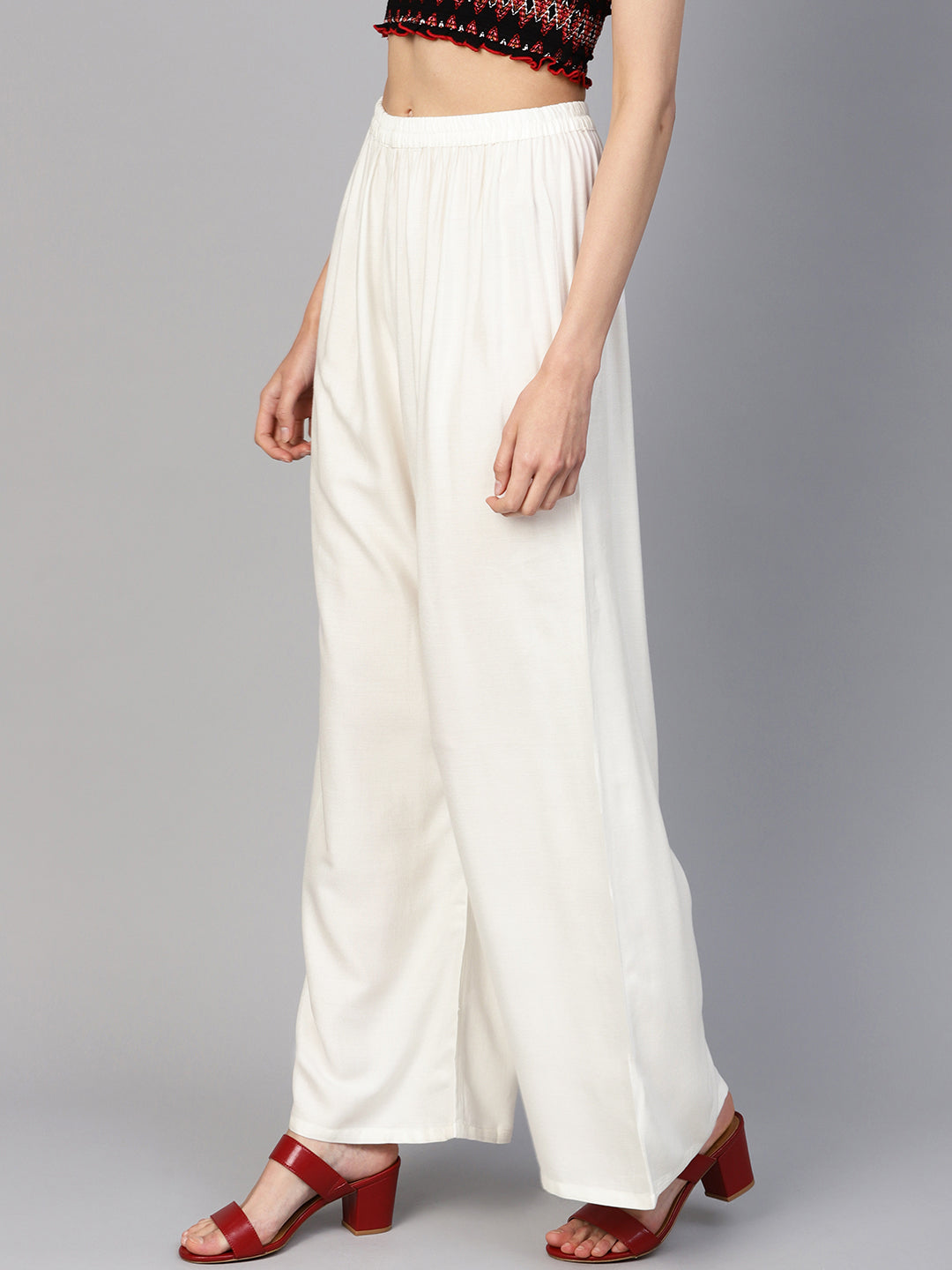 Off-White Palazzo Pants - Women's Rayon Wide Leg Trousers