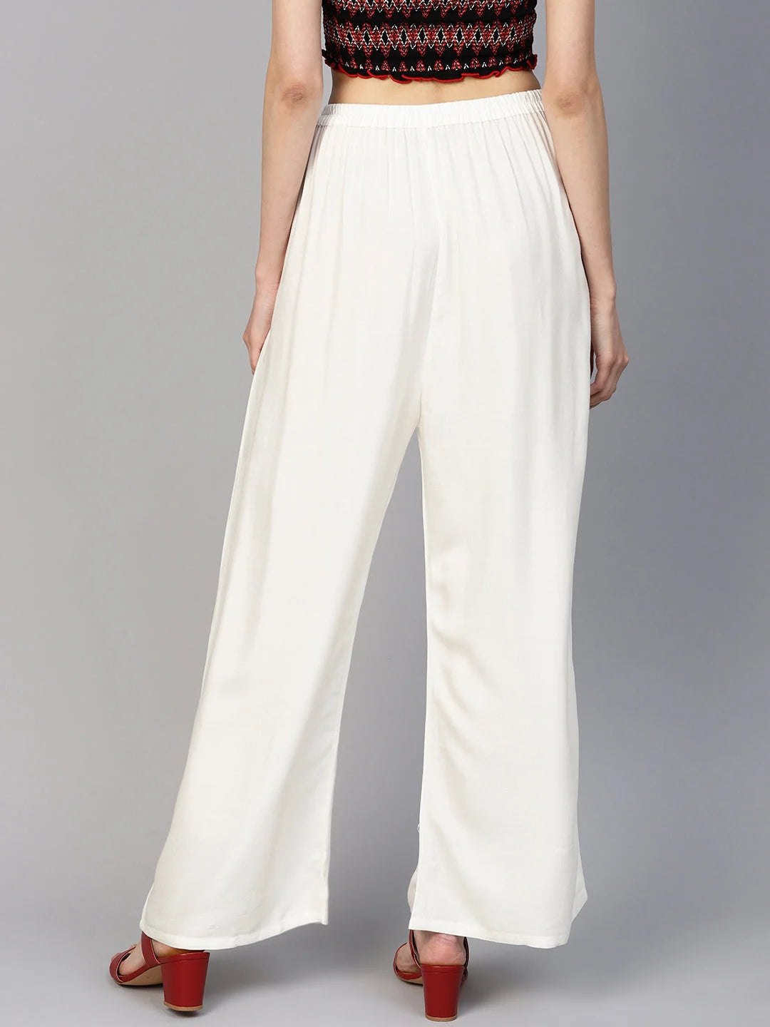 Off-White Palazzo Pants - Women's Rayon Wide Leg Trousers