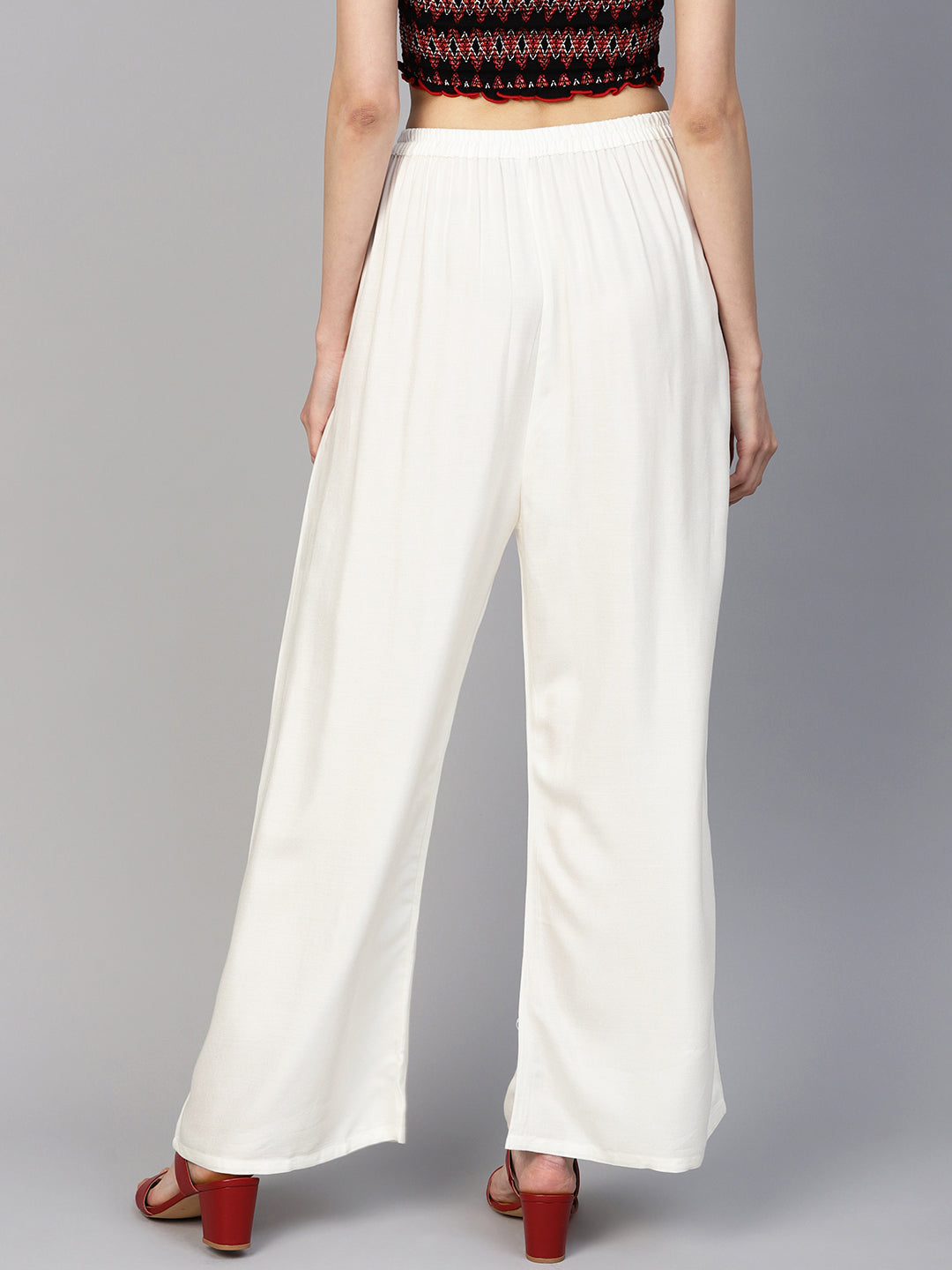 Off-White Palazzo Pants - Women's Rayon Wide Leg Trousers