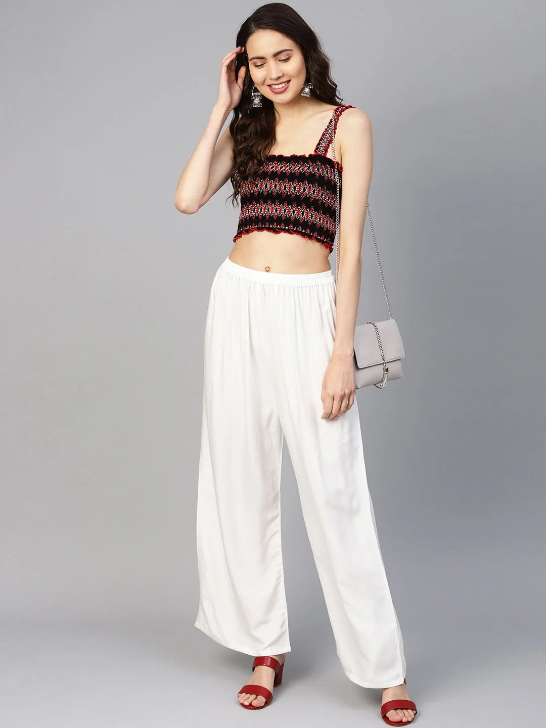 Off-White Palazzo Pants - Women's Rayon Wide Leg Trousers