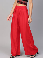 Women Red Straight Elasticated Palazzo ( JOPL 2121 Red )