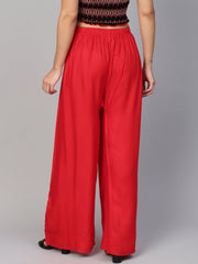 Women Red Straight Elasticated Palazzo ( JOPL 2121 Red )