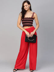 Women Red Straight Elasticated Palazzo ( JOPL 2121 Red )