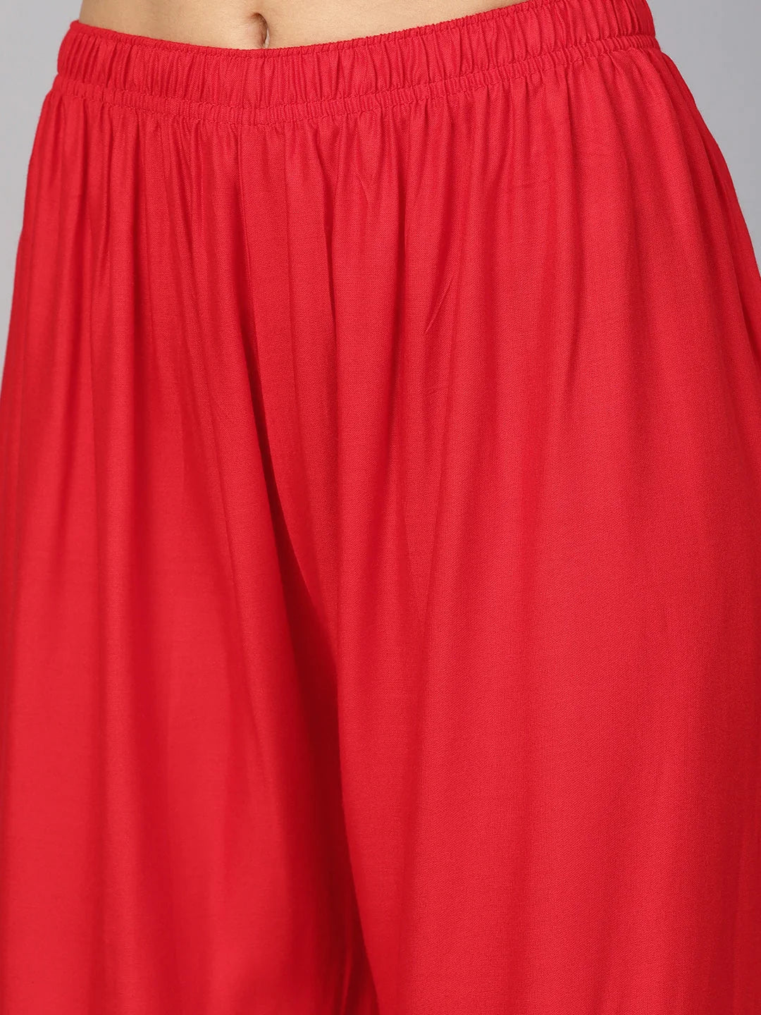 Red Palazzo Pants for Women - Elasticated Wide Leg Trousers