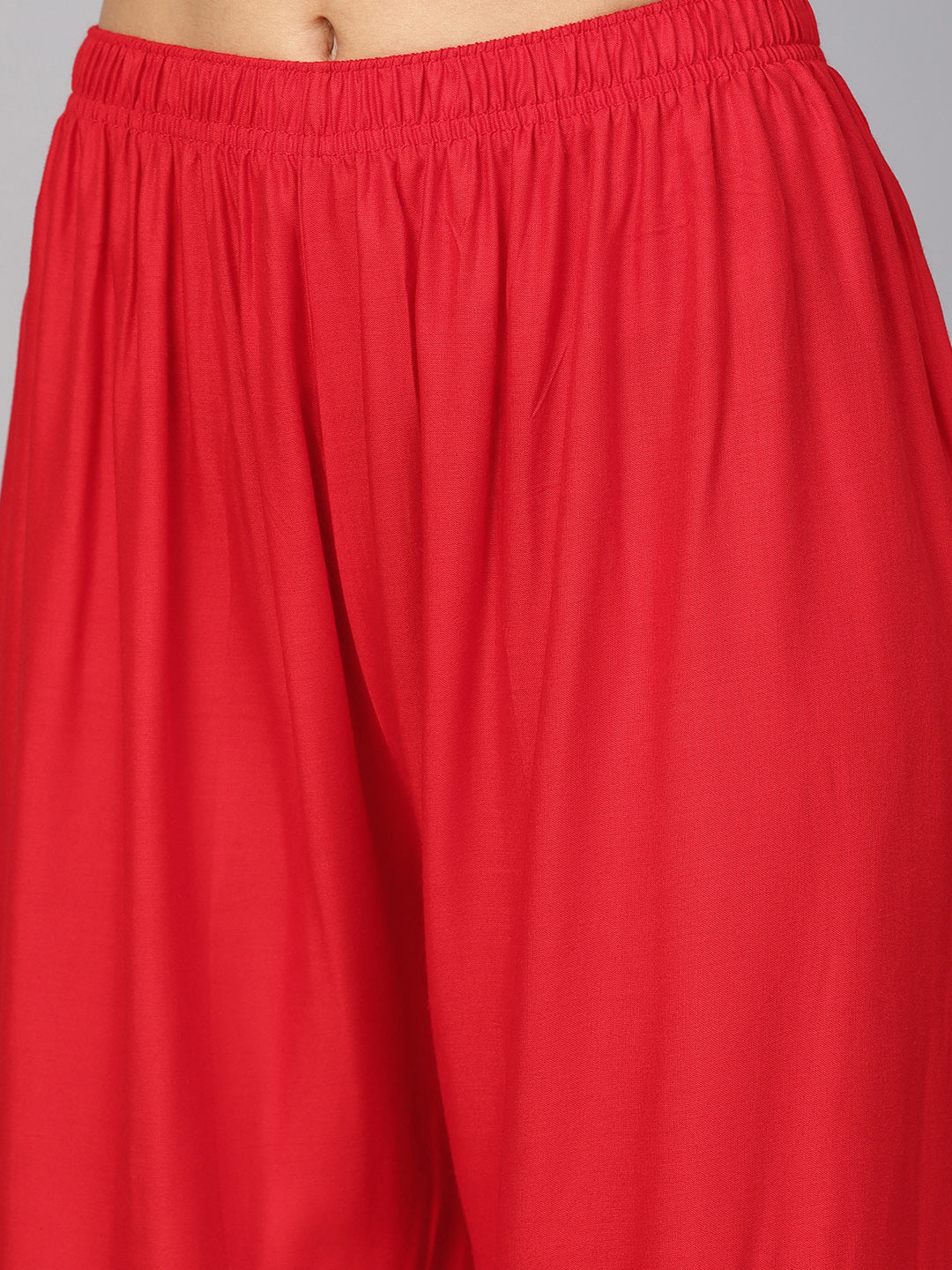 Red Palazzo Pants for Women - Elasticated Wide Leg Trousers
