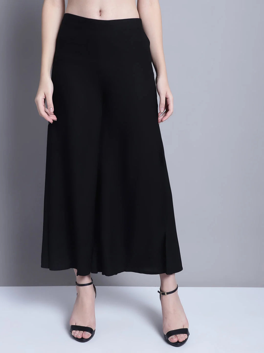 Black Palazzo Pants for Women - Straight Leg Rayon Trousers