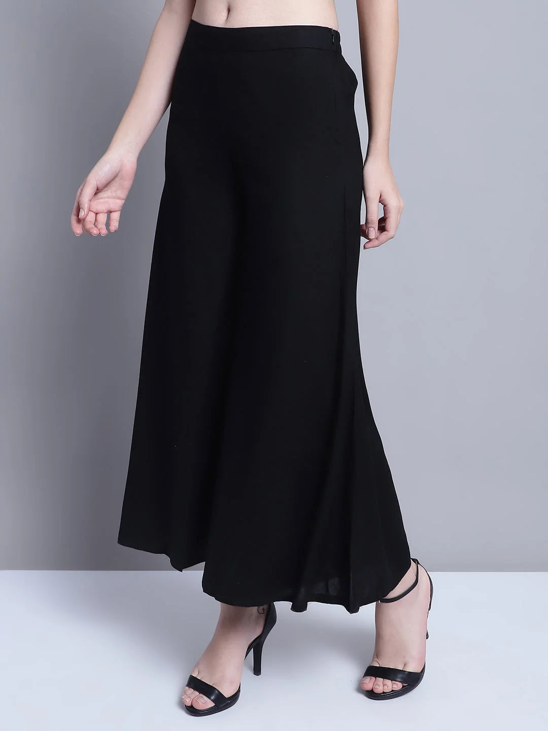 Black Palazzo Pants for Women - Straight Leg Rayon Trousers