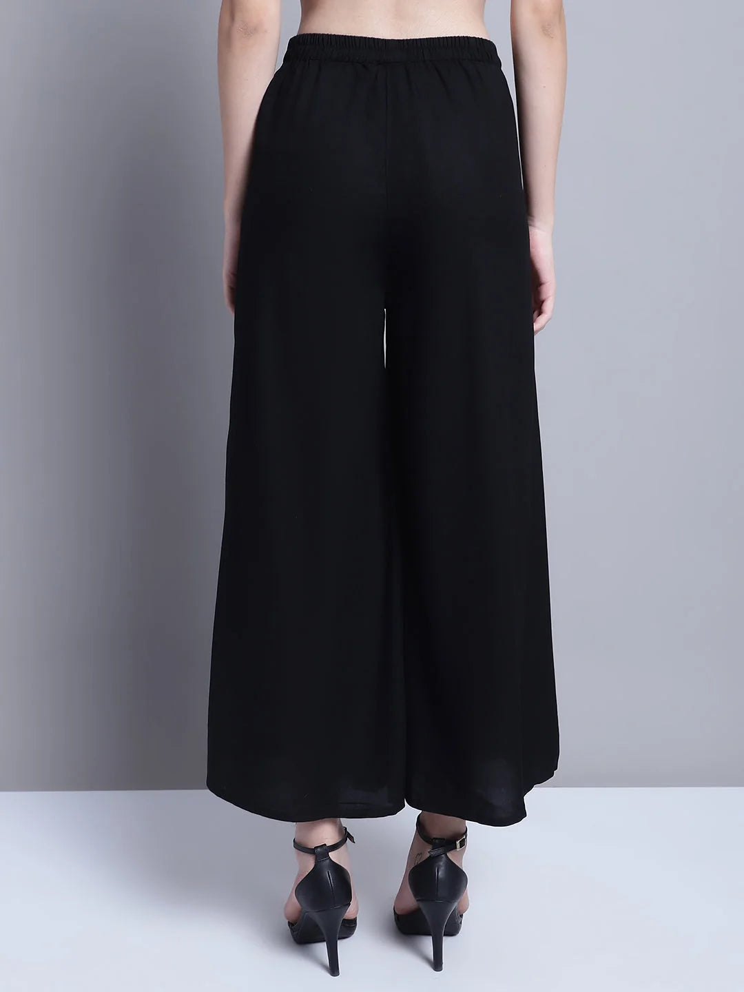 Black Palazzo Pants for Women - Straight Leg Rayon Trousers