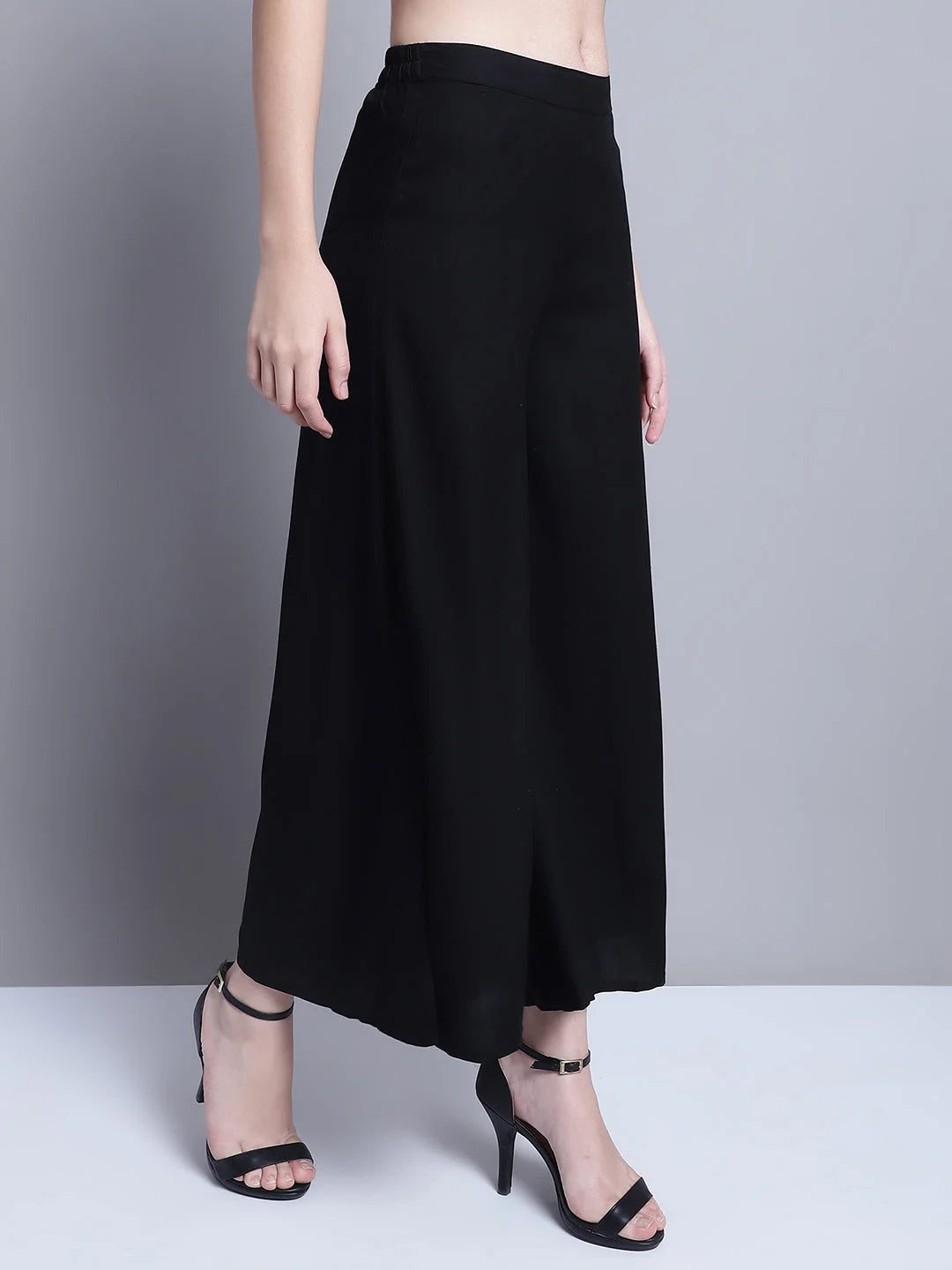 Black Palazzo Pants for Women - Straight Leg Rayon Trousers