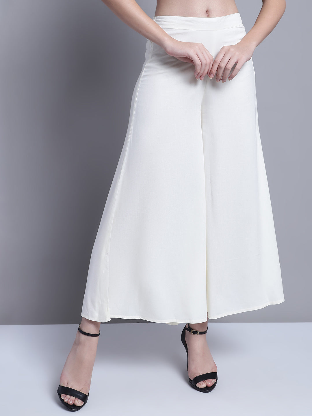 Women Off-White Straight Partially Elasticated Palazzo ( JOPL 2137Off-White )