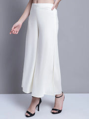 Women Off-White Straight Partially Elasticated Palazzo ( JOPL 2137Off-White )