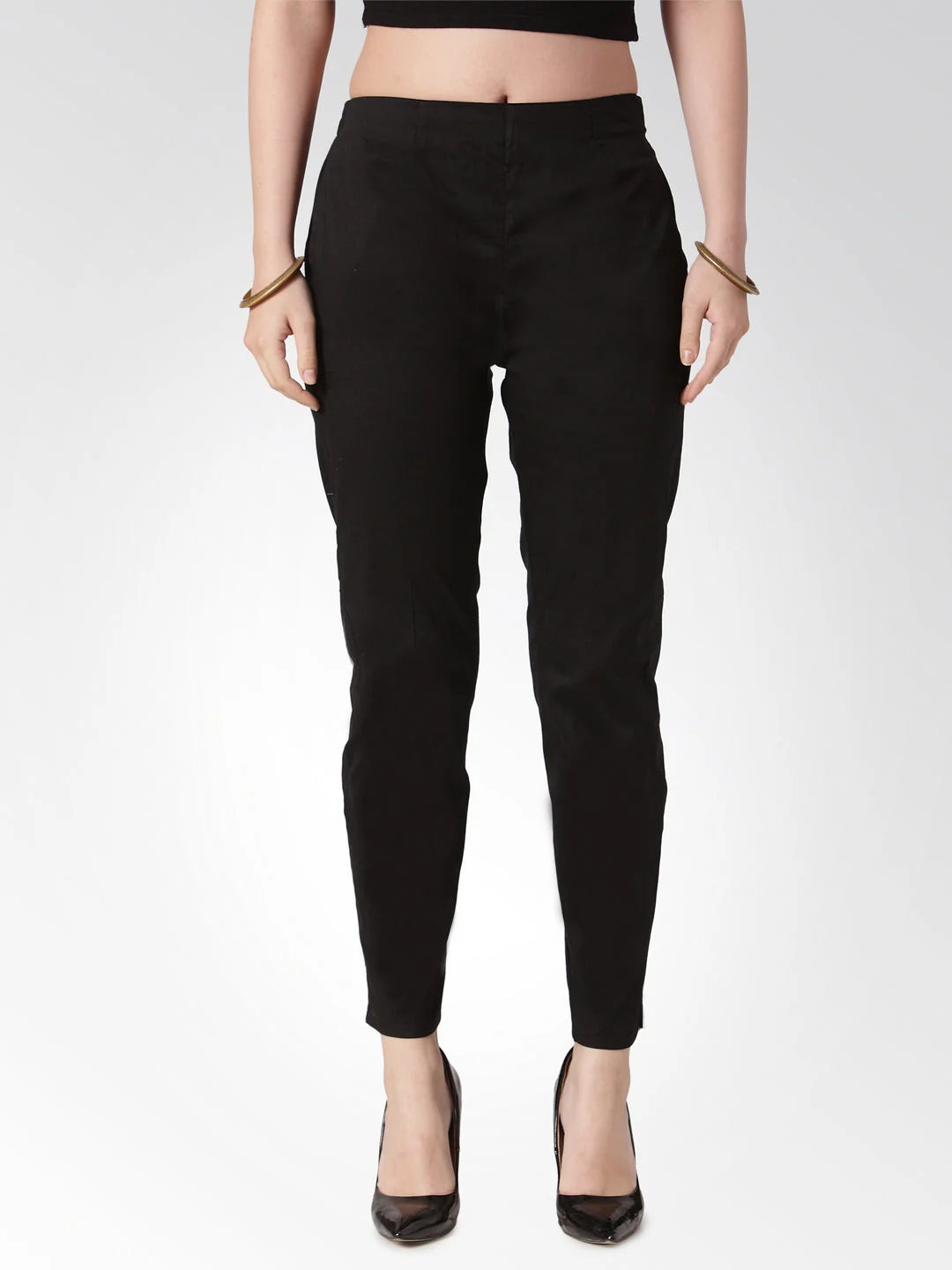 Black Slim Fit Trousers - Women's Cotton Pencil Pants Style