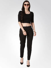 Women Black Smart Slim Fit Solid Regular Trousers