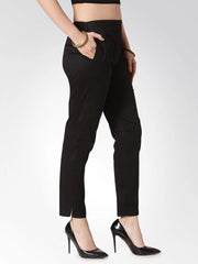 Women Black Smart Slim Fit Solid Regular Trousers