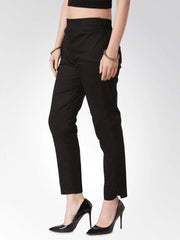 Women Black Smart Slim Fit Solid Regular Trousers