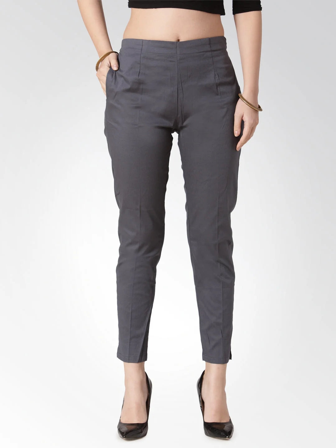 Grey Slim Fit Trousers - Women's Cotton Pencil Pants