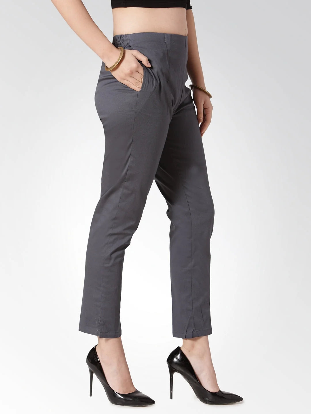 Grey Slim Fit Trousers - Women's Cotton Pencil Pants