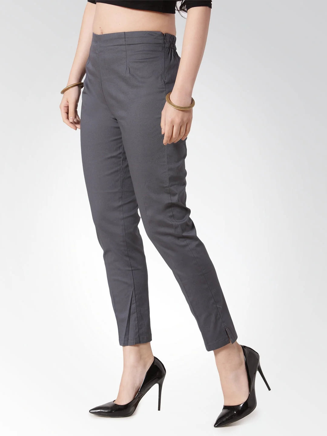 Grey Slim Fit Trousers - Women's Cotton Pencil Pants