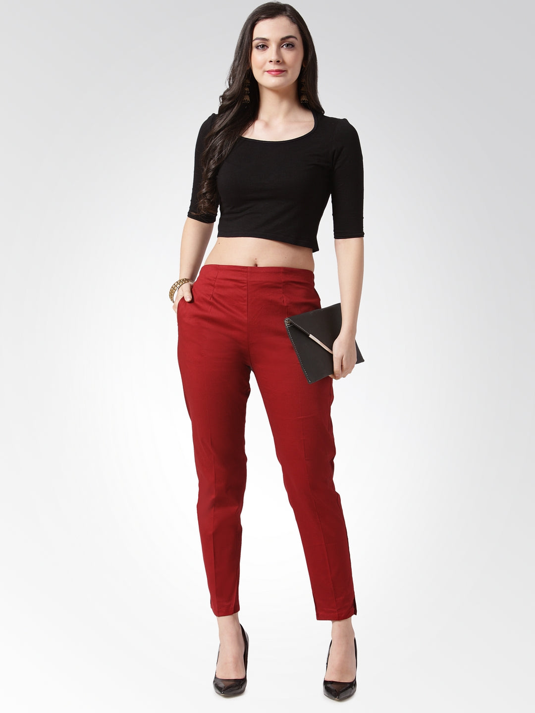 Maroon Slim Fit Trousers - Women's Palazzo Pants Alternative
