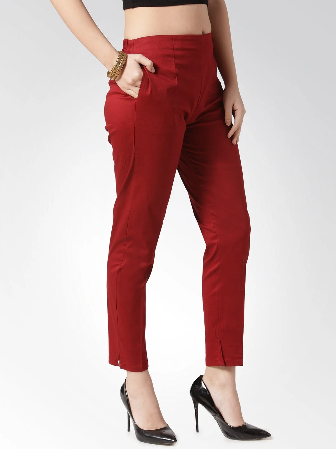 Maroon Slim Fit Trousers - Women's Palazzo Pants Alternative
