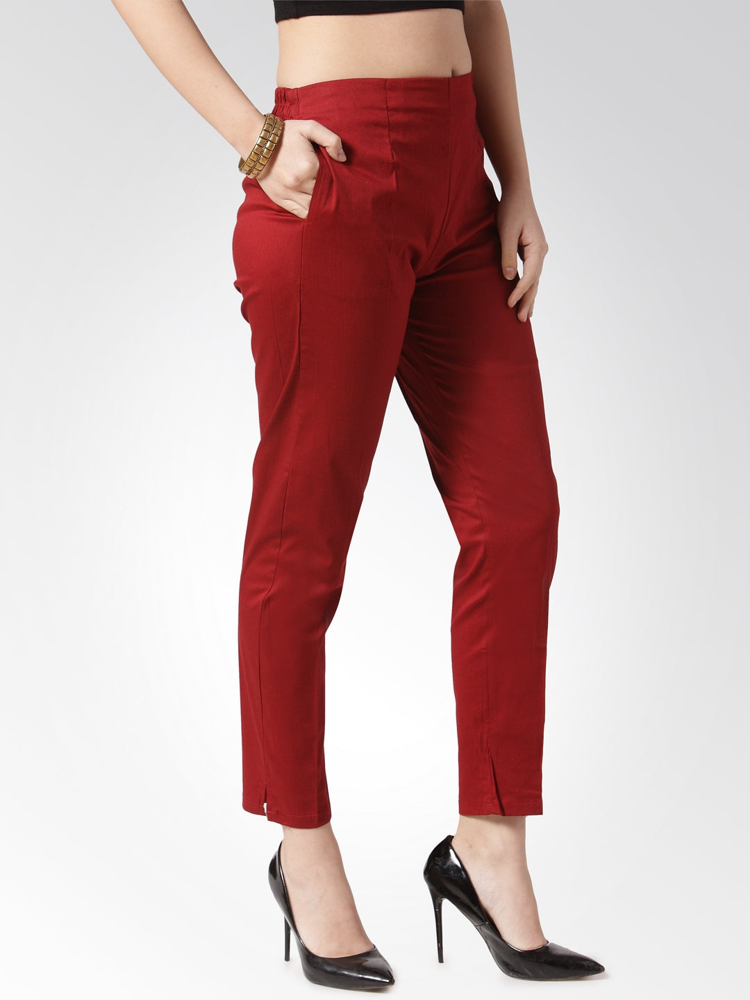Maroon Slim Fit Trousers - Women's Palazzo Pants Alternative
