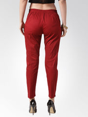 Women Maroon Smart Slim Fit Solid Regular Trousers