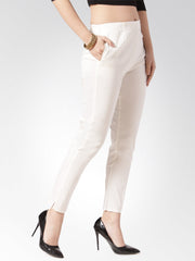 Women Off-White Smart Slim Fit Solid Regular Trousers