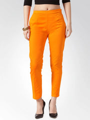 Women Orange Smart Slim Fit Solid Regular Trousers