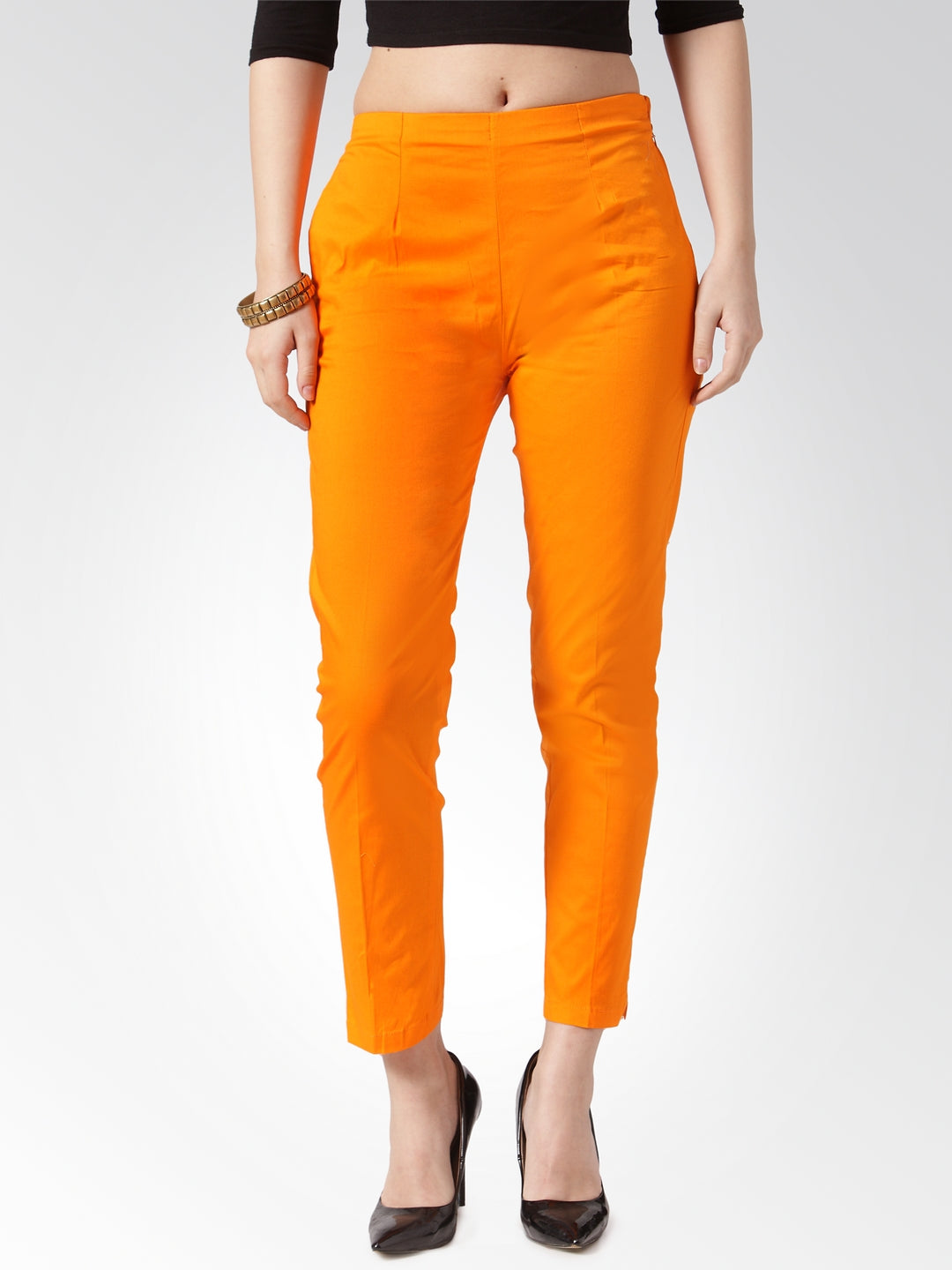 Orange Slim Fit Trousers - Trendy Women's Ethnic Pants