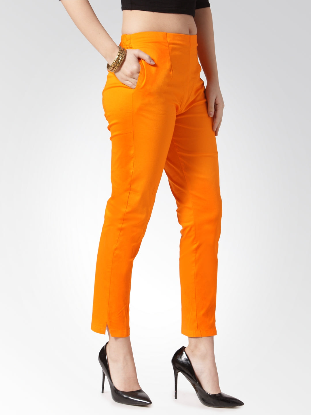 Orange Slim Fit Trousers - Trendy Women's Ethnic Pants