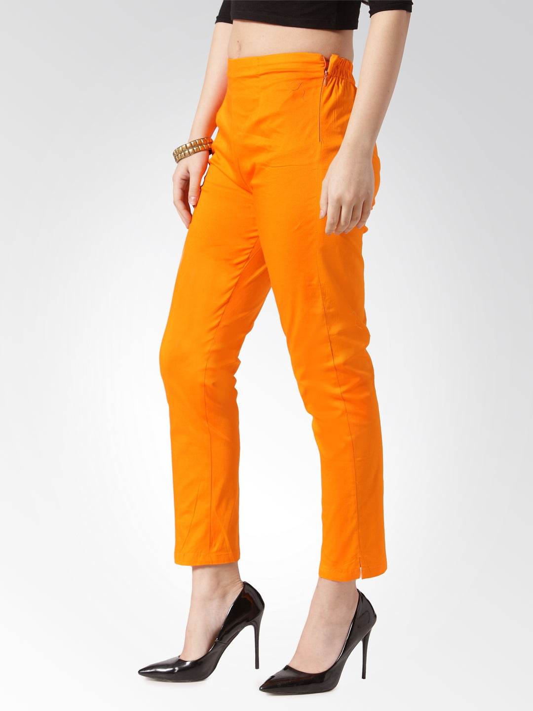 Orange Slim Fit Trousers - Trendy Women's Ethnic Pants