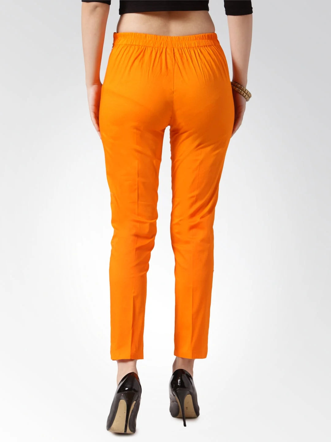 Orange Slim Fit Trousers - Trendy Women's Ethnic Pants