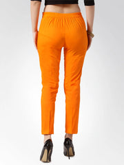 Women Orange Smart Slim Fit Solid Regular Trousers