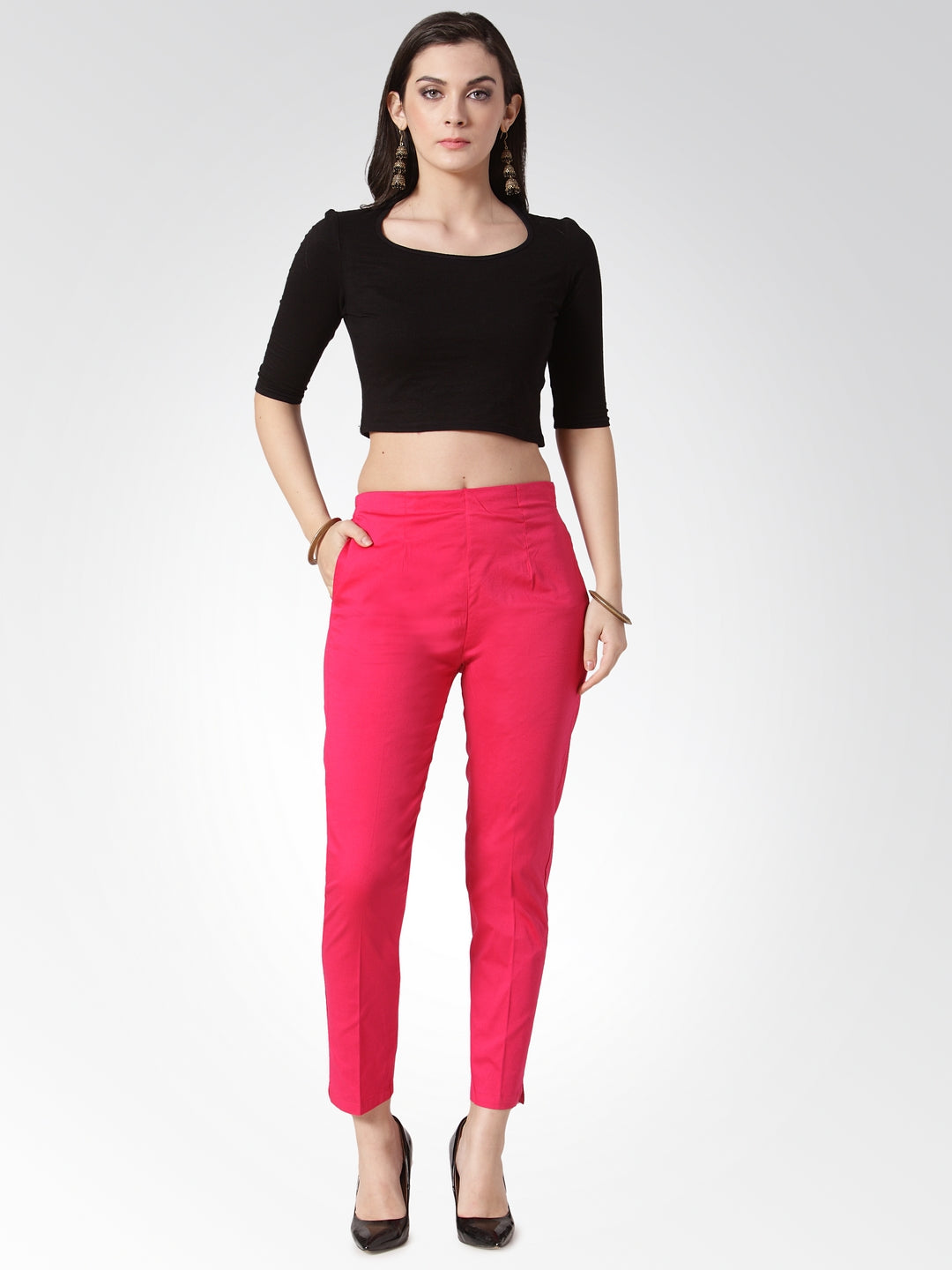 Pink Slim Fit Trousers - Women's Stylish Pencil Pants Online