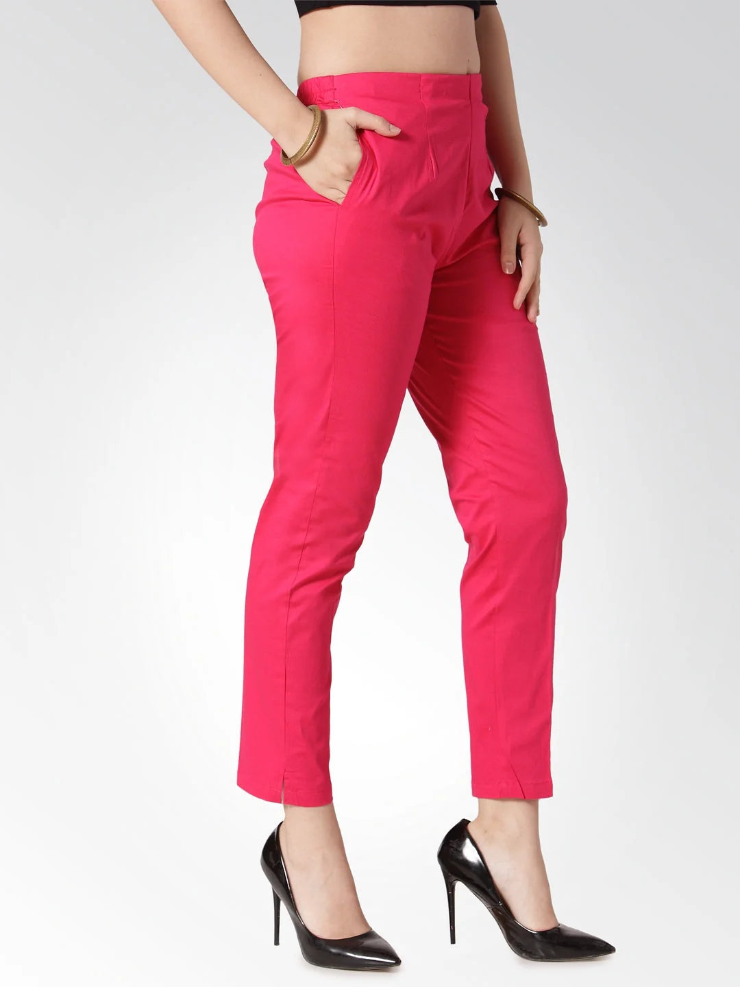 Pink Slim Fit Trousers - Women's Stylish Pencil Pants Online