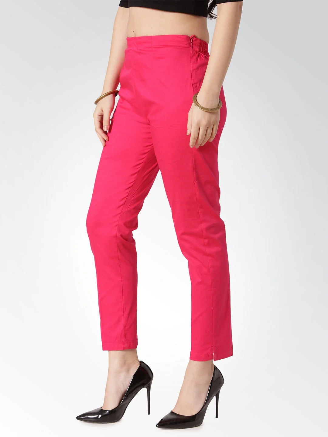 Pink Slim Fit Trousers - Women's Stylish Pencil Pants Online