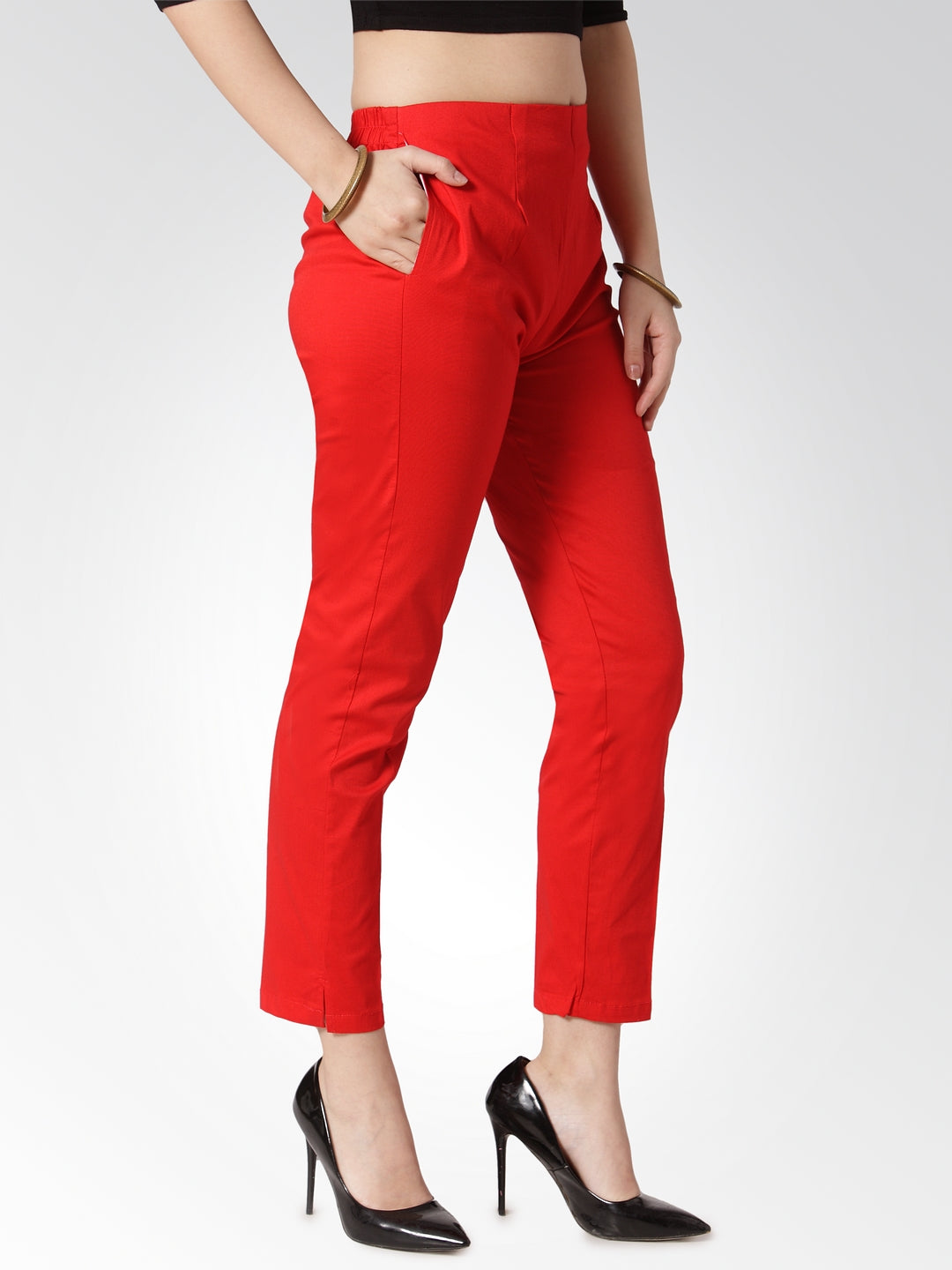 Red Slim Fit Trousers - Women's Designer Ethnic Pants Collection