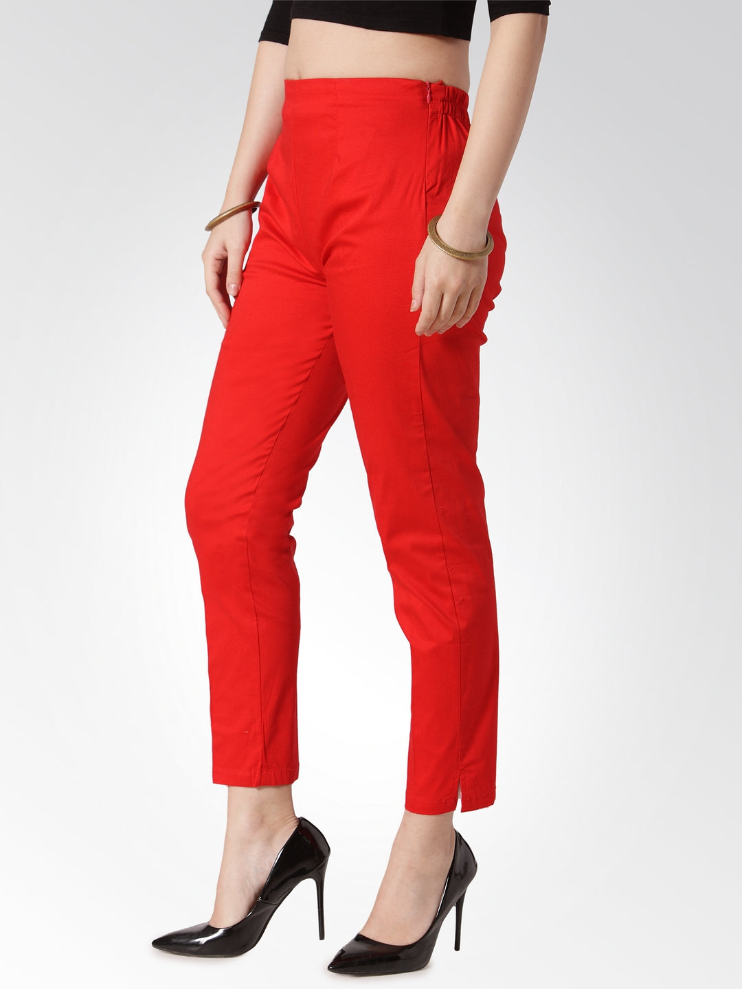 Red Slim Fit Trousers - Women's Designer Ethnic Pants Collection