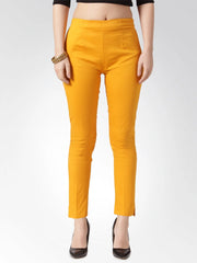 Women Mustard Smart Slim Fit Solid Regular Trousers