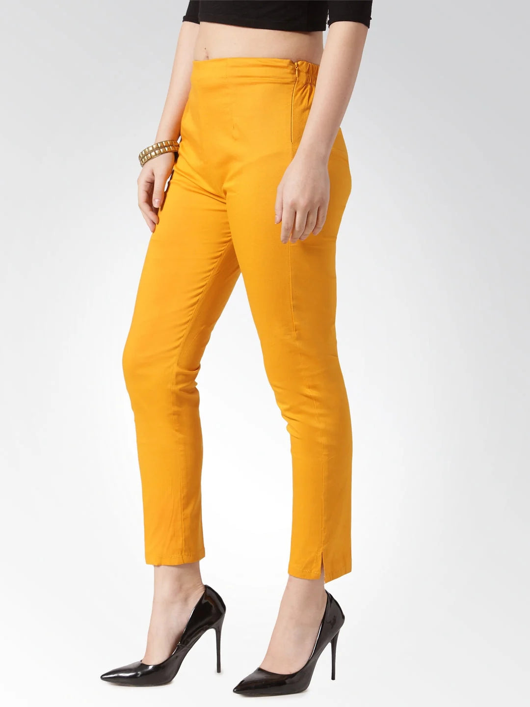 Mustard Slim Fit Trousers - Women's Pencil Pants for Work