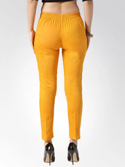 Women Mustard Smart Slim Fit Solid Regular Trousers